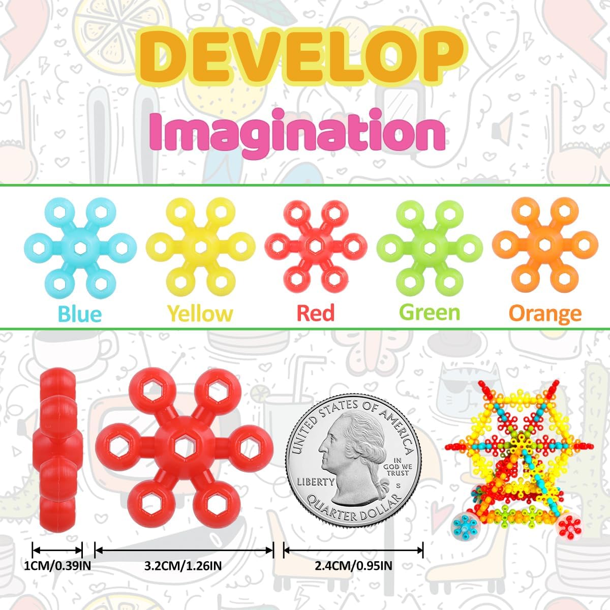 Mumma mall ColorSpark Building Blocks 🌈✨ (200pcs Block, 26 Color Stick, 6Pcs Wheels, 6Pcs Stick, 6Pcs Support Stick)