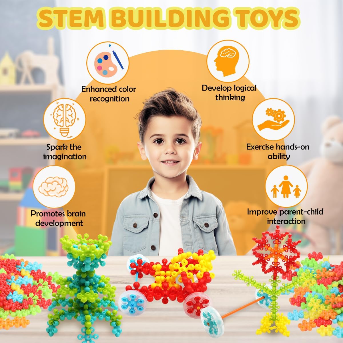 Mumma mall ColorSpark Building Blocks 🌈✨ (200pcs Block, 26 Color Stick, 6Pcs Wheels, 6Pcs Stick, 6Pcs Support Stick)